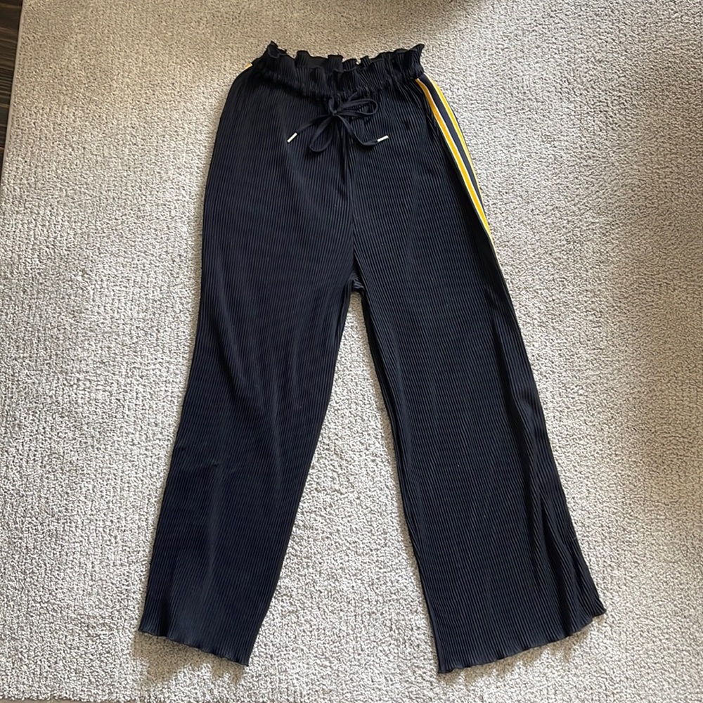 Topshop flowy pants - black with yellow stripes.